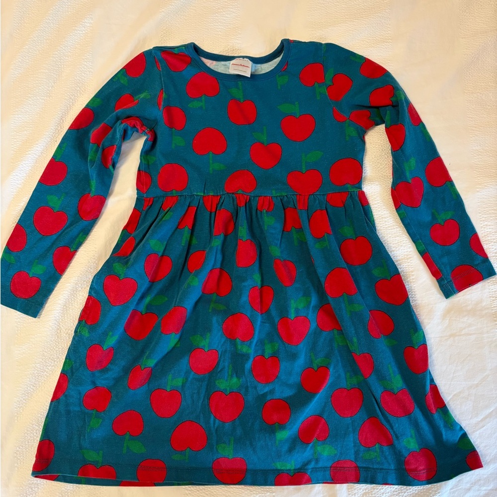 Hanna Andersson Blue Dress with Red Apple Print